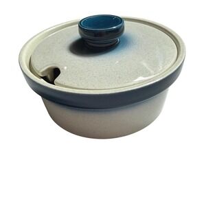 Wedgwood Blue Pacific Stoneware Lidded Bowl Crock Oven to Table England 5" 70s